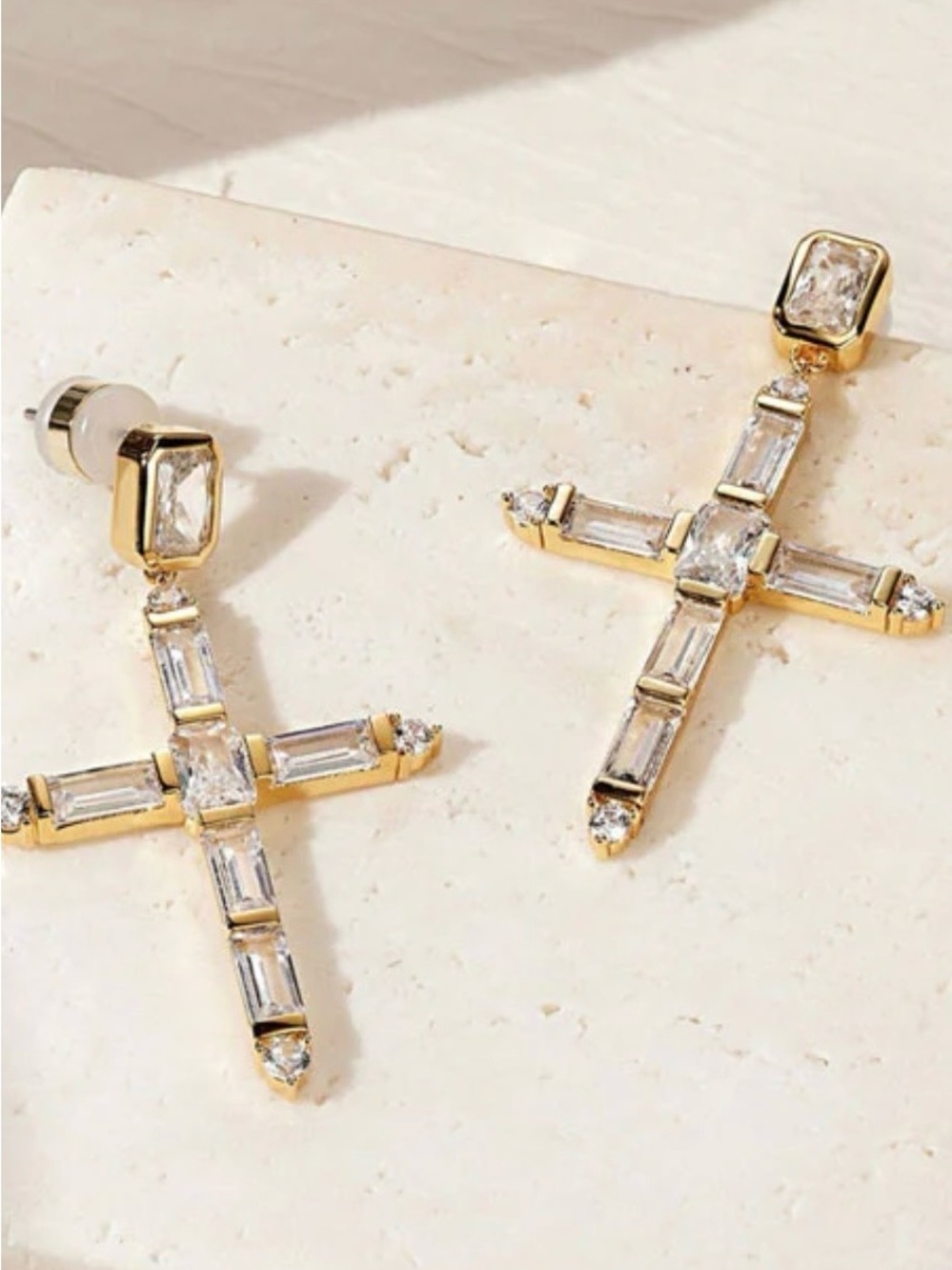 Luv AJ Baguette Crystal Cross Drop Earrings - Women Jewelry